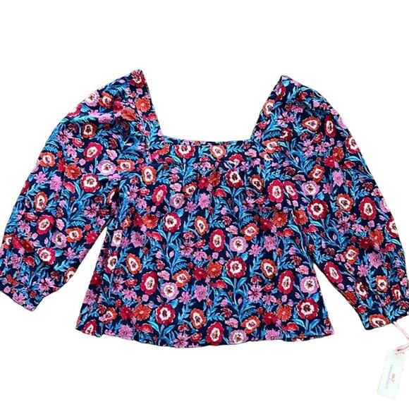 NWT Tisbury Floral Top Women's Size XXL Square Neck Long Sleeve Navy Red NEW - Picture 1 of 12